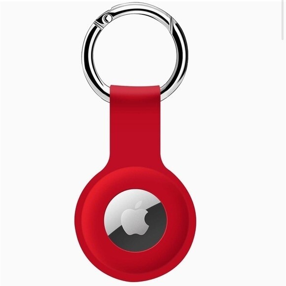 Apple Air Tag Holder Case Cover Red Silicone Sleeve Skin Keychain Ring OrB1 - Picture 2 of 9